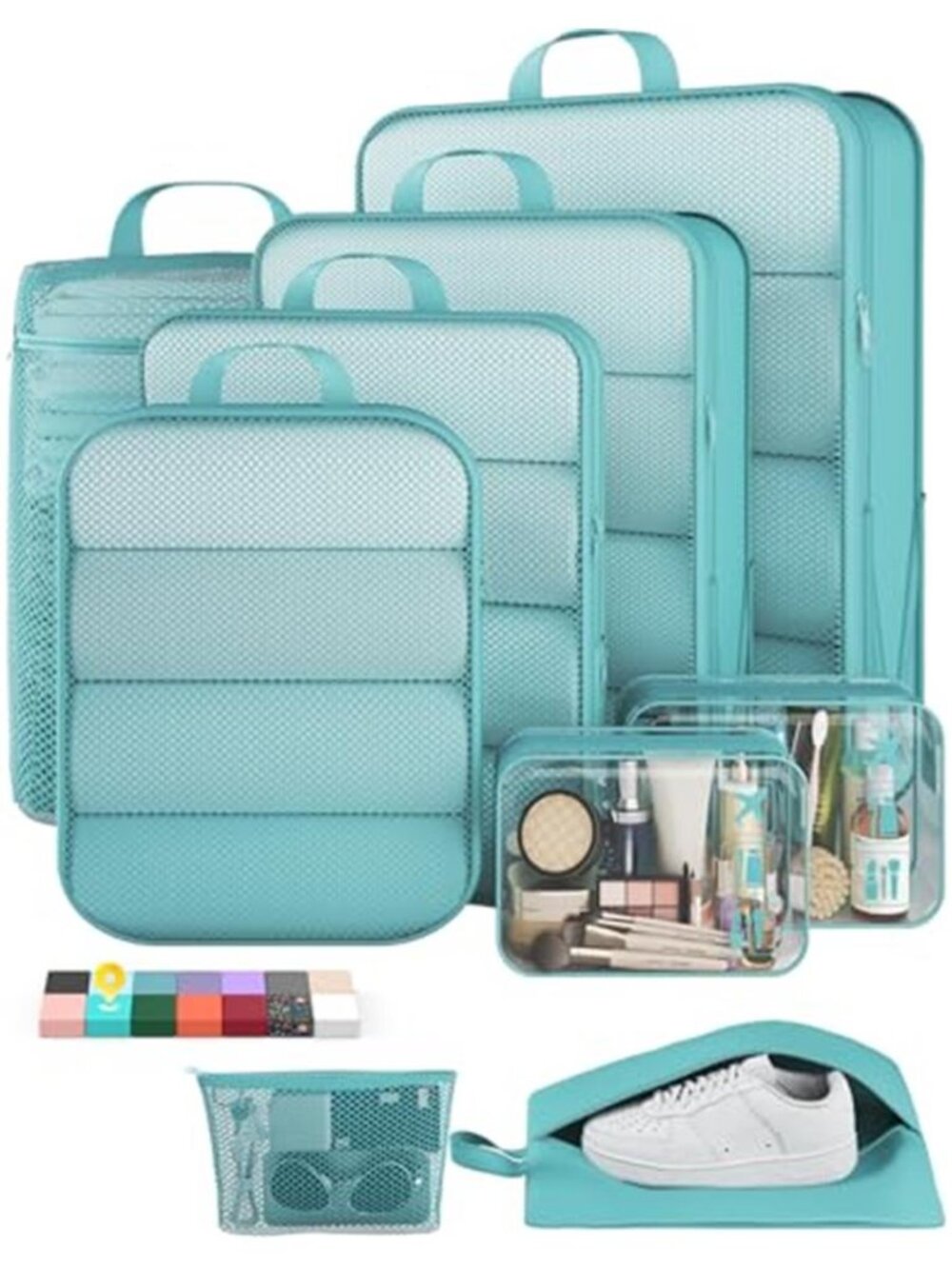 9Piece Compression Packing Cubes Travel Luggage Organizer Bags Shoe Toiletry Set